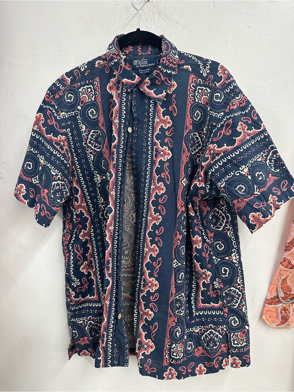 Polo by Ralph Lauren Navy & Red Paisley Short-Sleeve Shirt size m vintage camp